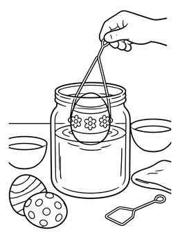 Free printable Dipping Easter Egg In Dye Jar coloring page