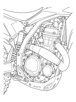 Free printable Detailed Dirt Bike Engine Close Up coloring page