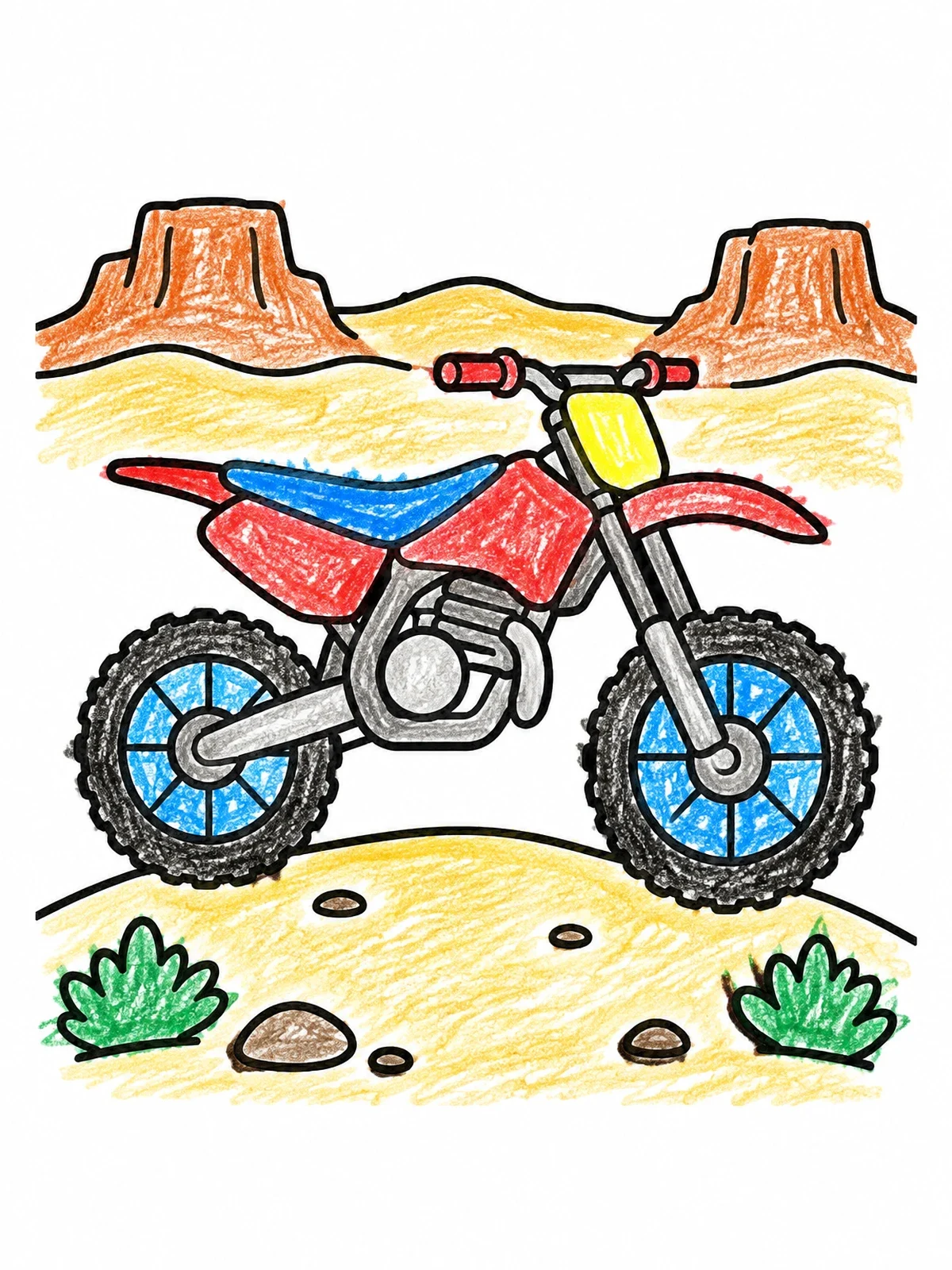 Colored example of the Dirt Bike In Desert Landscape coloring page