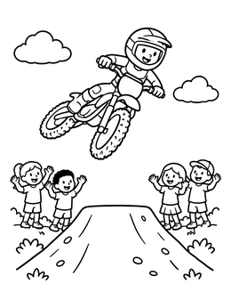Free printable Dirt Bike Rider Jumping Over Ramp coloring page
