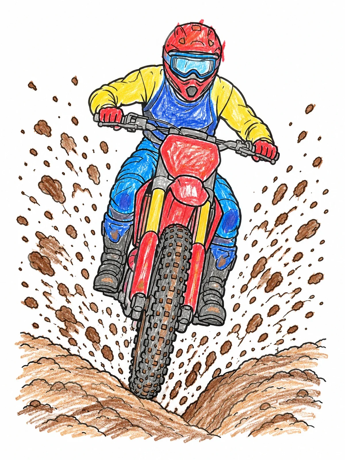 Colored example of the Motocross Racer Splashing Mud coloring page