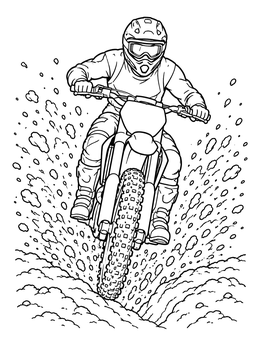 Free printable Motocross Racer Splashing Mud coloring page