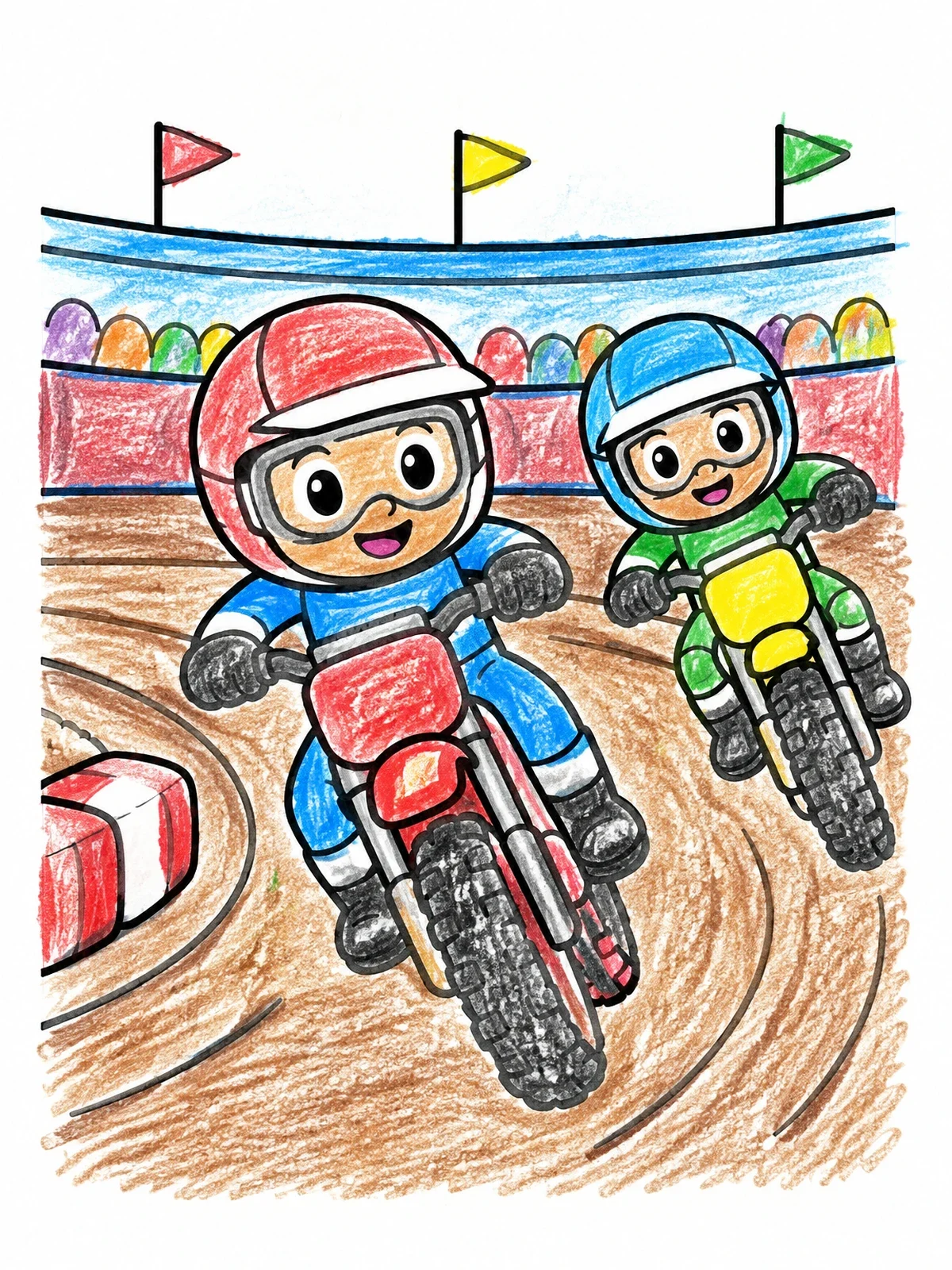 Colored example of the Two Young Racers On Stadium Track coloring page