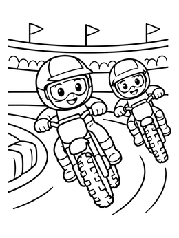 Free printable Two Young Racers On Stadium Track coloring page