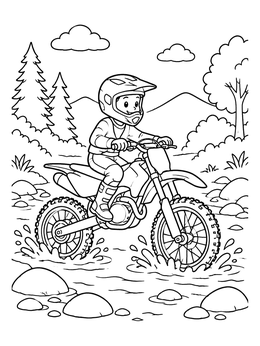 Free printable Young Rider Splashing Through Stream coloring page