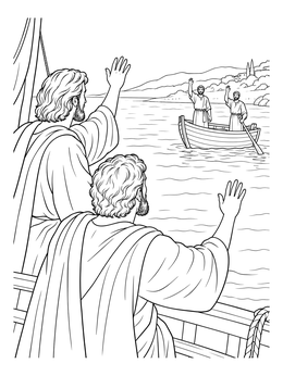 Free printable Disciples Waving Across The Water coloring page