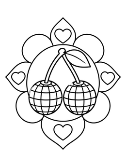 Free printable Disco Ball Cherries In Floral Heart Frame coloring page