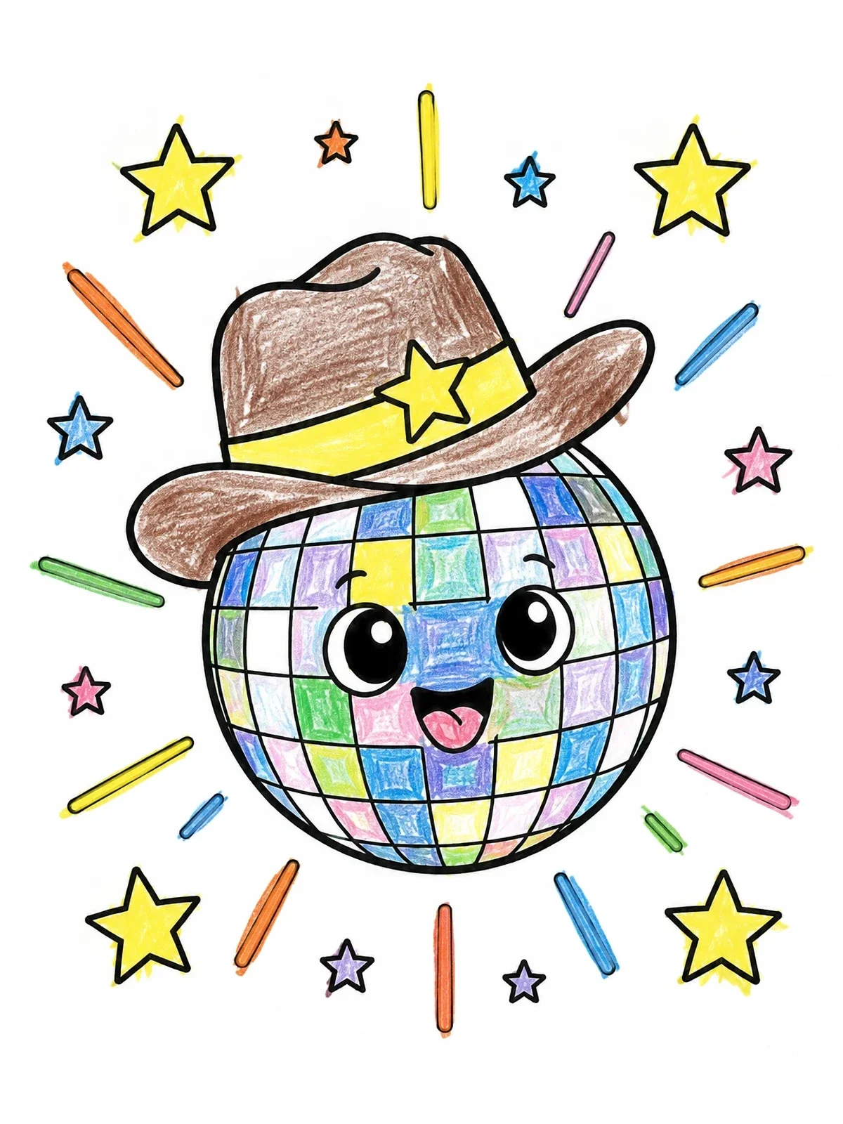 Colored example of the Disco Ball Wearing A Cowboy Hat coloring page