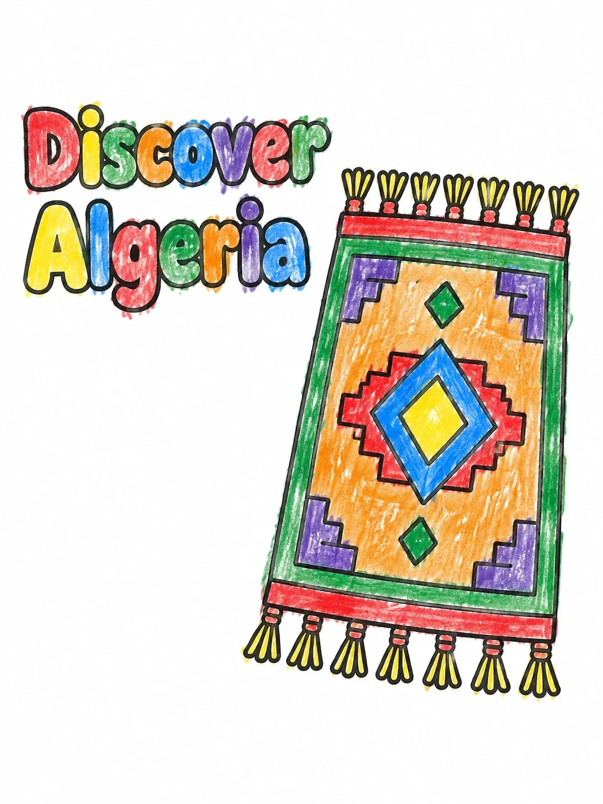 Colored example of the Discover Algeria Woven Rug coloring page