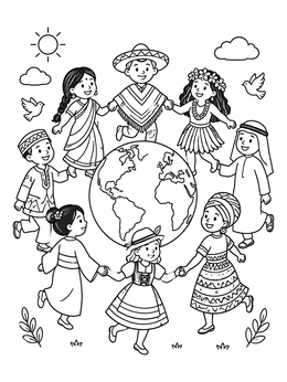Free printable Children Dancing Around The Globe coloring page
