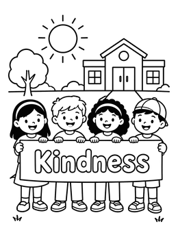 Free printable Children Holding Kindness Banner At School coloring page