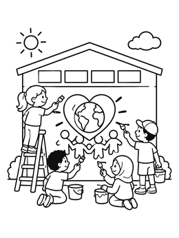 Free printable Children Painting A Community Mural coloring page