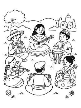 Free printable Children Making Music In A Circle coloring page