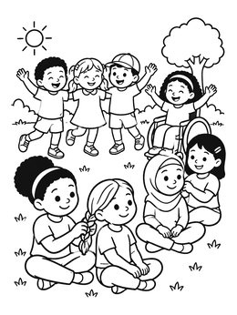 Free printable Diverse Children Playing In The Park coloring page