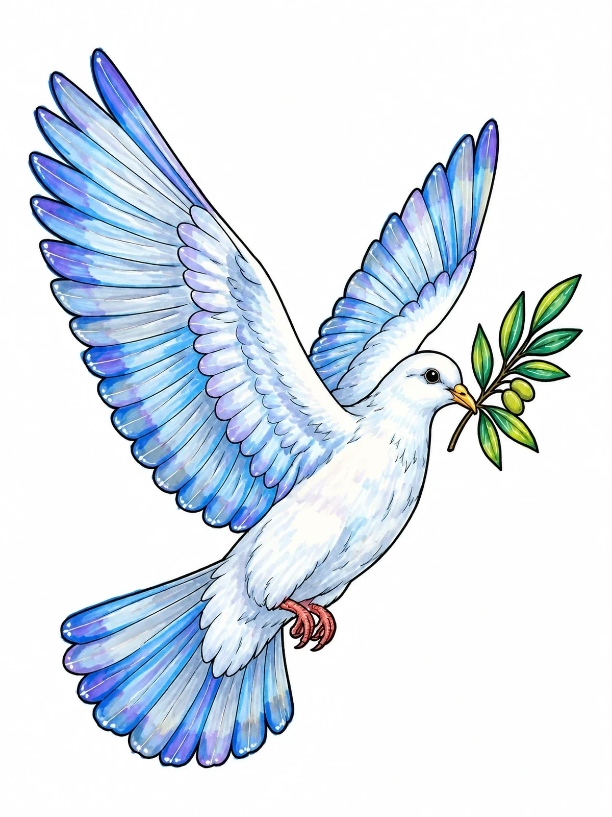Colored example of the Peace Dove With Olive Branch coloring page