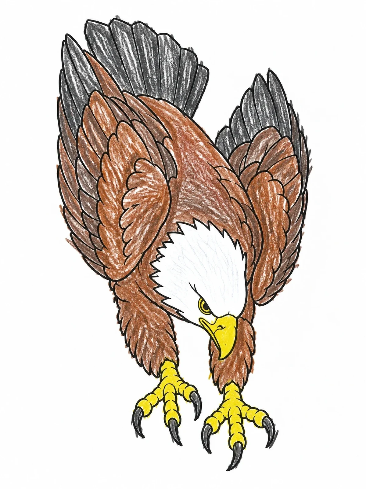 Colored example of the Diving Bald Eagle With Talons coloring page