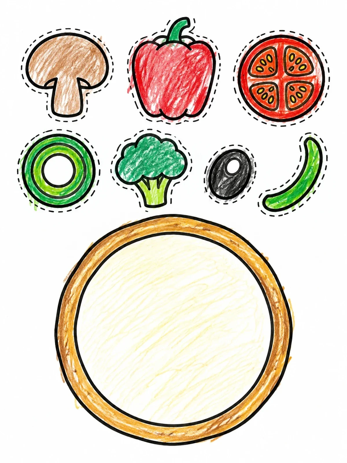 Colored example of the Make Your Own Pizza Activity coloring page