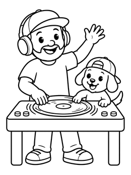 Free printable Dj And Cute Dog At The Turntable coloring page