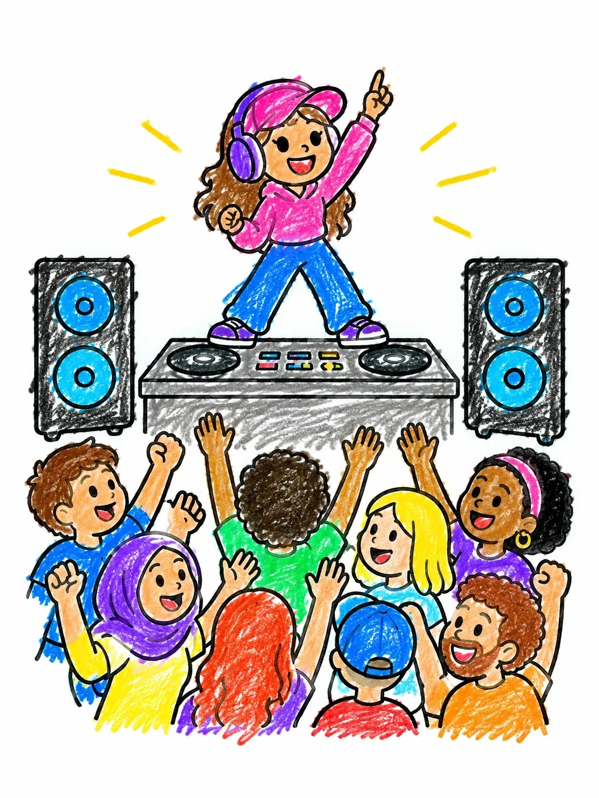 Colored example of the Dj Dancing On The Turntable Stage coloring page