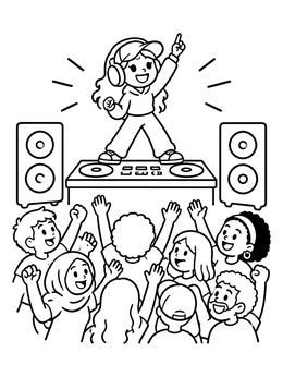 Free printable Dj Dancing On The Turntable Stage coloring page