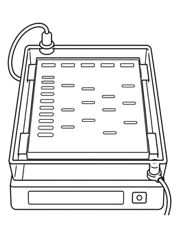 An electrophoresis chamber with DNA bands in this dna coloring page.