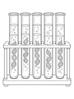 A science rack holding test tubes with bubbles and floating helixes in this dna coloring page.