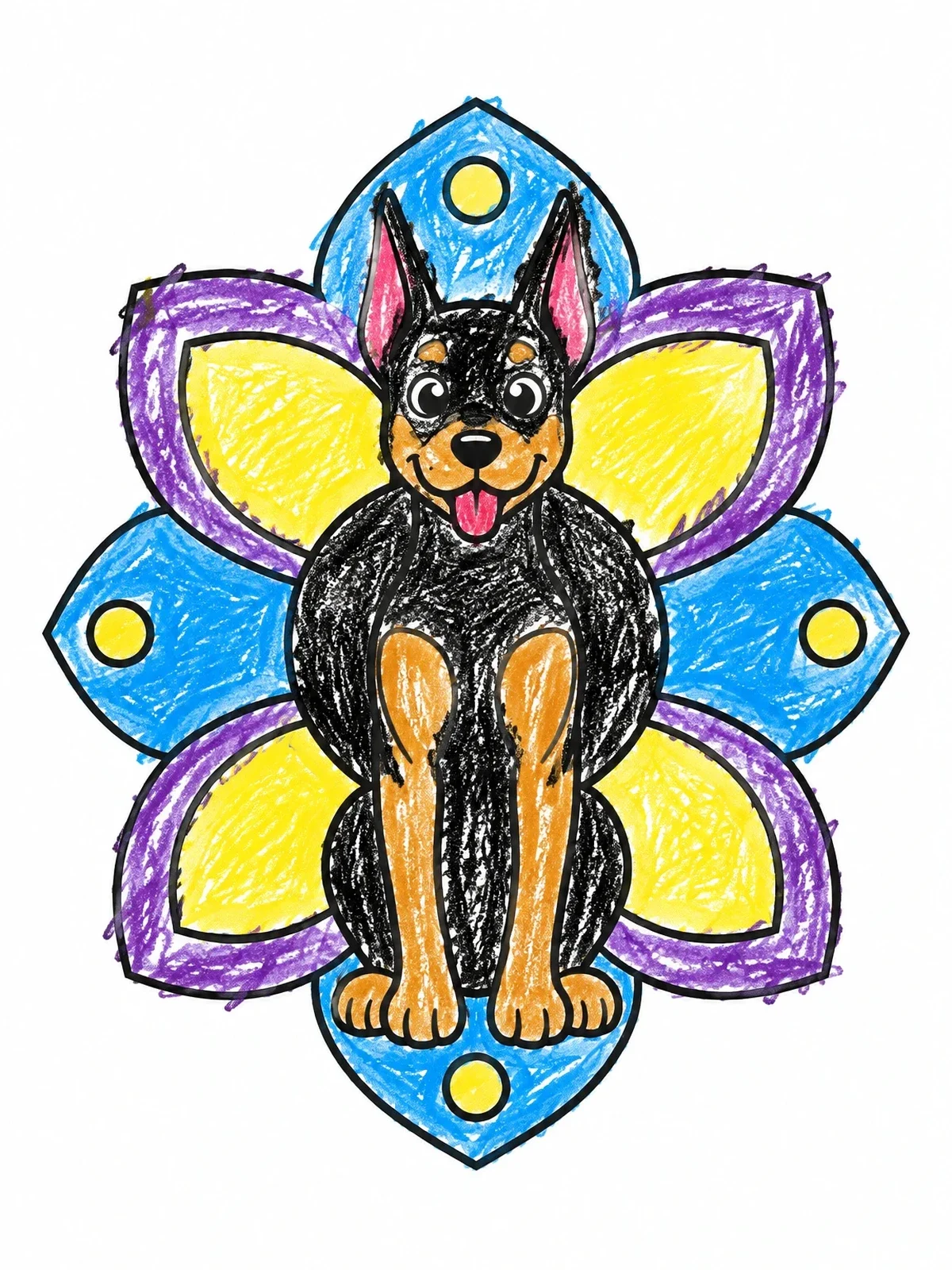 Colored example of the Cute Doberman In Flower Mandala coloring page