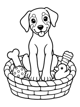 Free printable Playful Puppy In A Basket coloring page