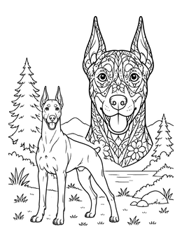 Free printable Doberman Portrait And Zentangle Pattern coloring page