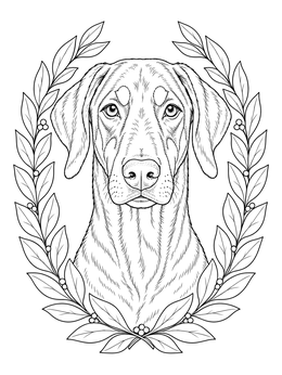 Free printable Doberman Portrait With Laurel Wreath coloring page
