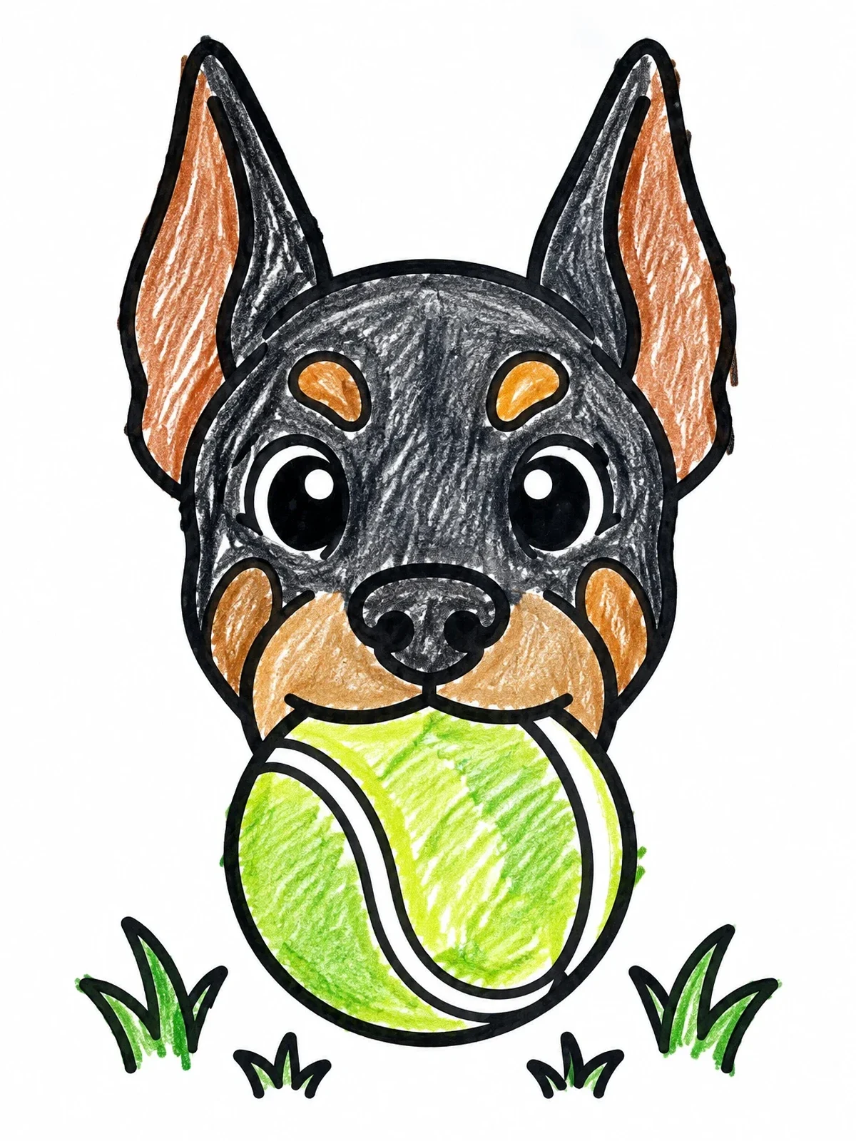 Colored example of the Doberman Puppy With Tennis Ball coloring page