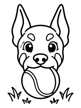 Free printable Doberman Puppy With Tennis Ball coloring page