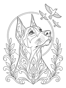 Free printable Doberman Watching Birds In Flight coloring page