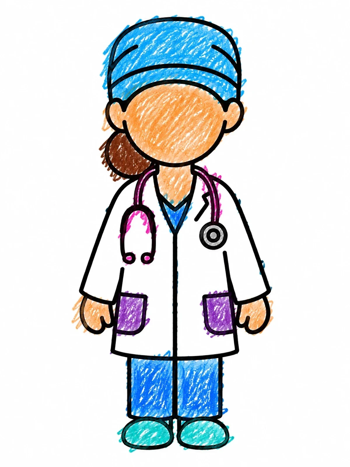 Colored example of the Doctor Blank Face Template coloring page