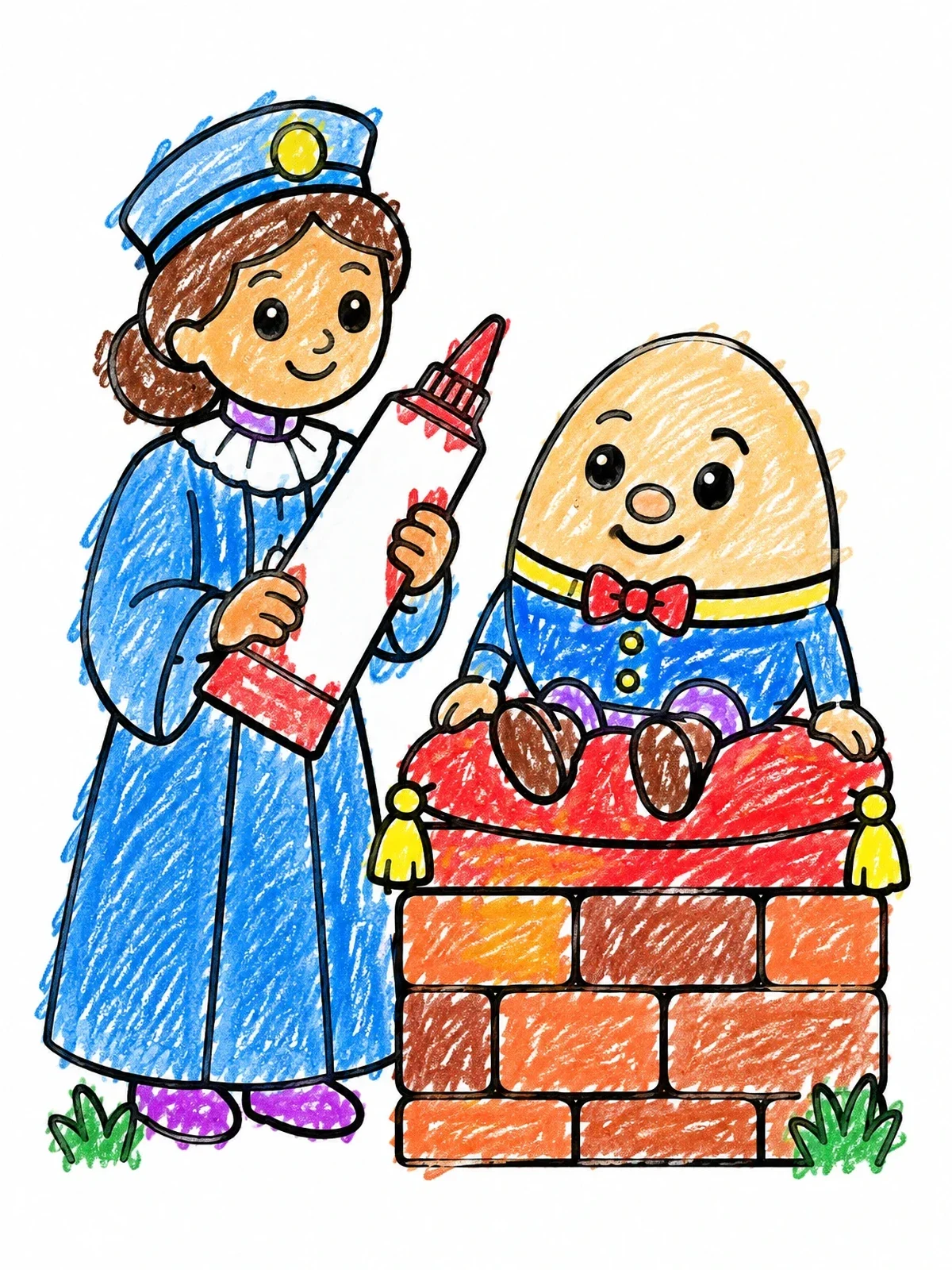 Colored example of the Doctor Helping Humpty Dumpty coloring page