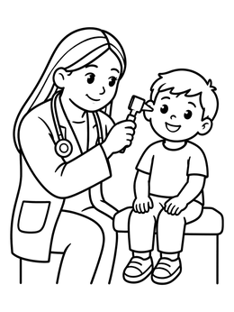 Free printable Pediatrician Checking A Child's Ear coloring page