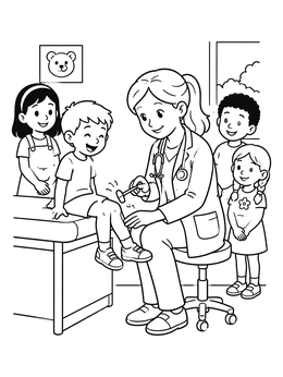 Free printable Pediatrician Checking Boy's Knee Reflex coloring page