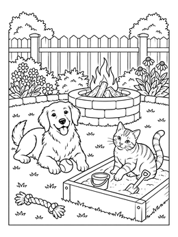 Free printable Dog And Cat In The Backyard coloring page