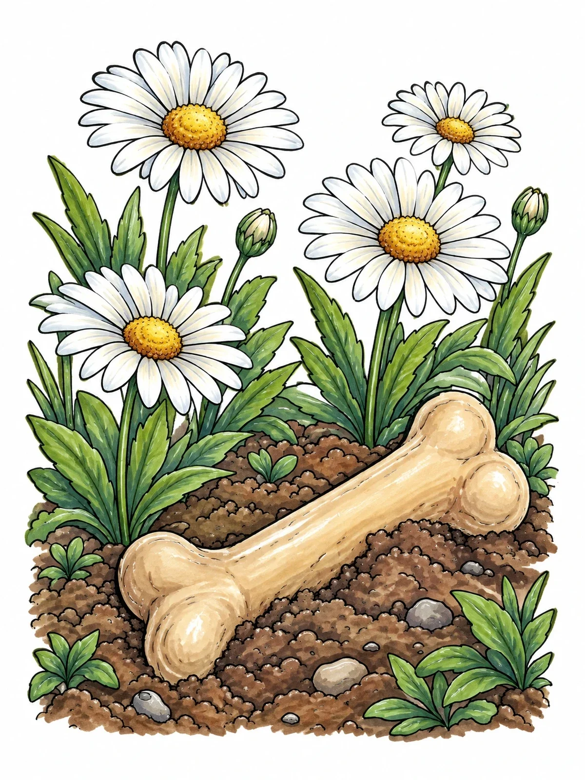 Colored example of the Dog Bone In Blooming Daisies coloring page