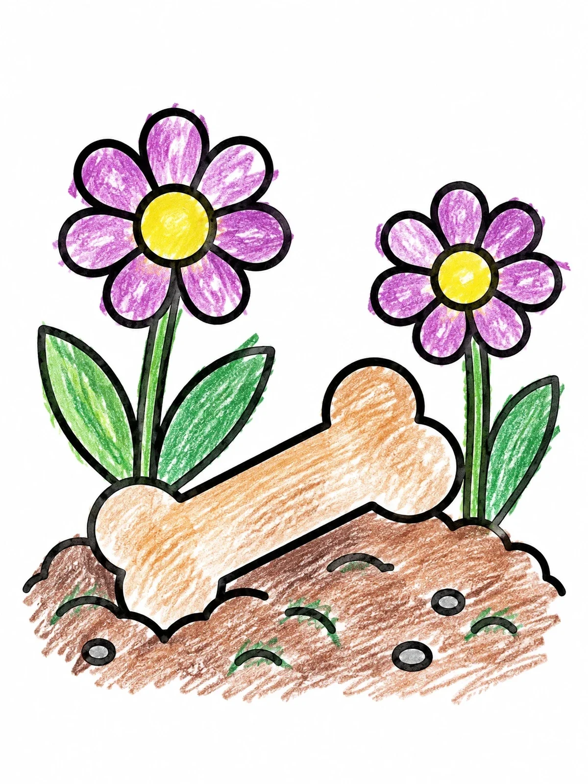 Colored example of the Dog Bone Buried In Garden coloring page