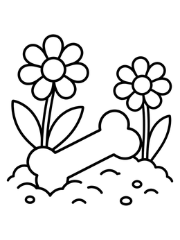 Free printable Dog Bone Buried In Garden coloring page
