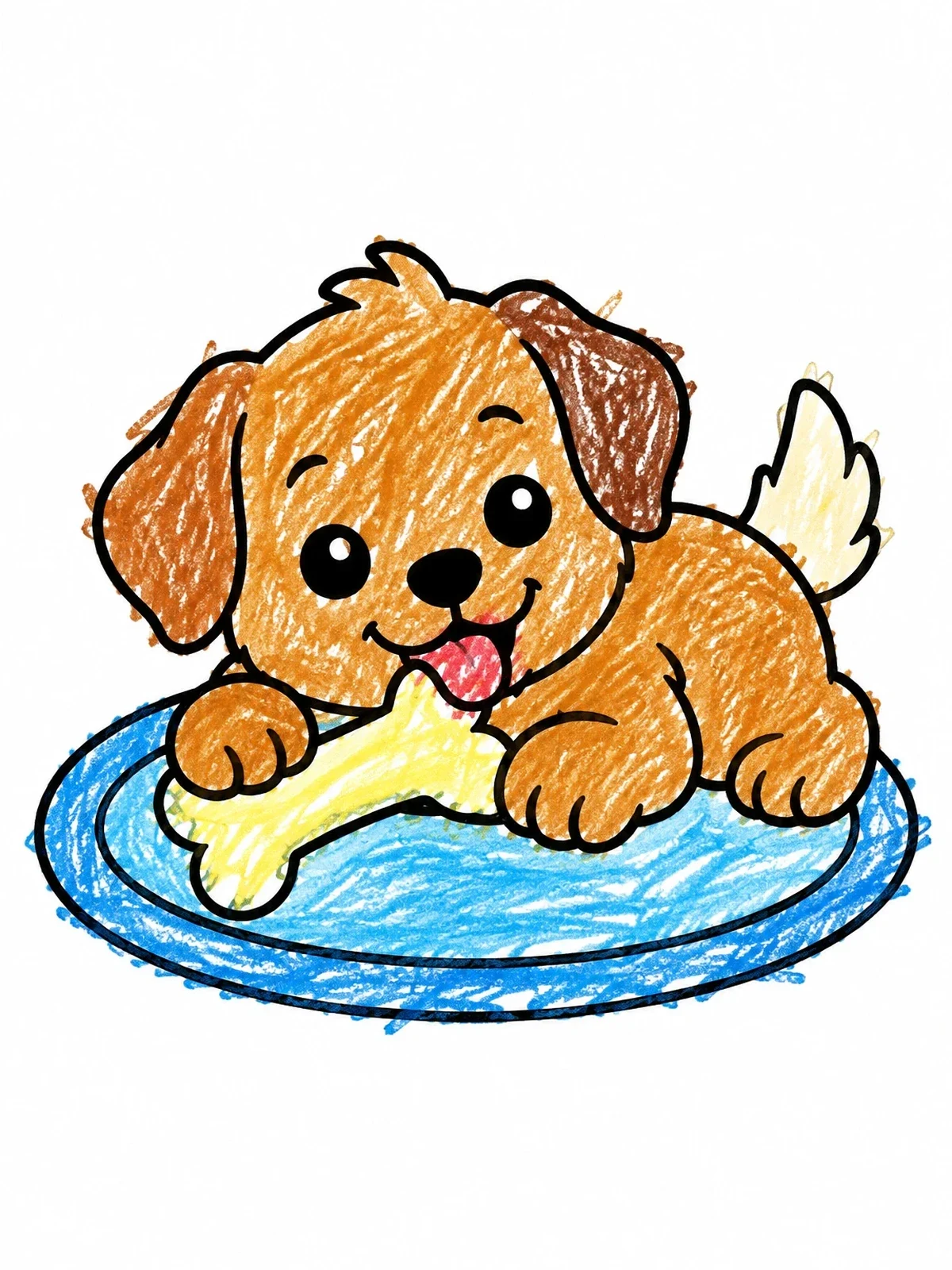 Colored example of the Cute Puppy Chewing A Bone coloring page