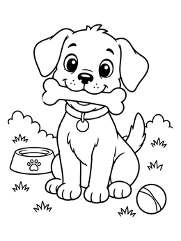 Free printable Cute Puppy Holding A Bone coloring page