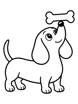 A cute dachshund pup does tricks on this dog bone coloring page.