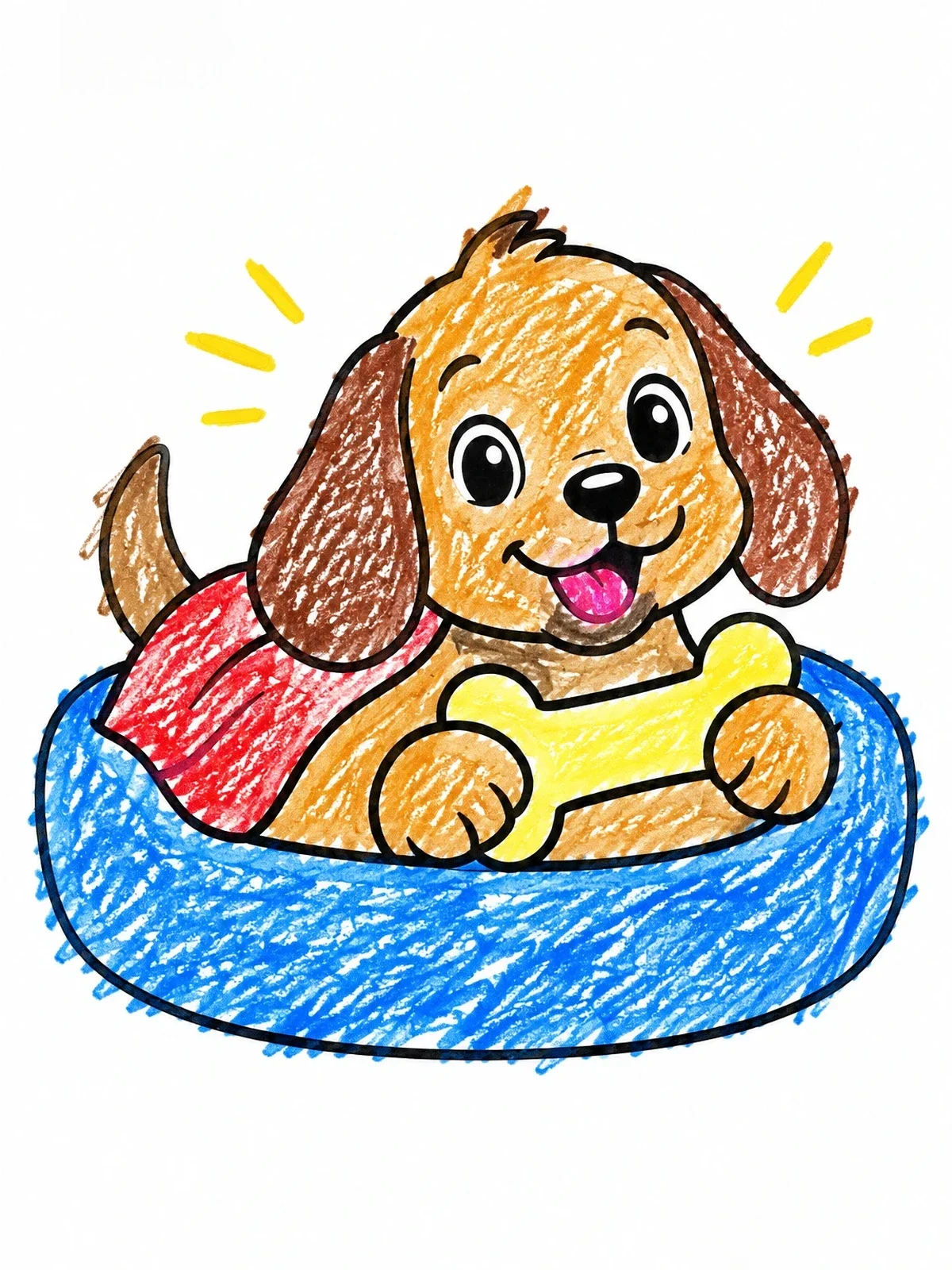 Colored example of the Puppy In Bed With Bone coloring page