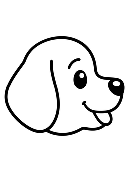 A simple dog coloring page featuring a happy puppy head in profile.