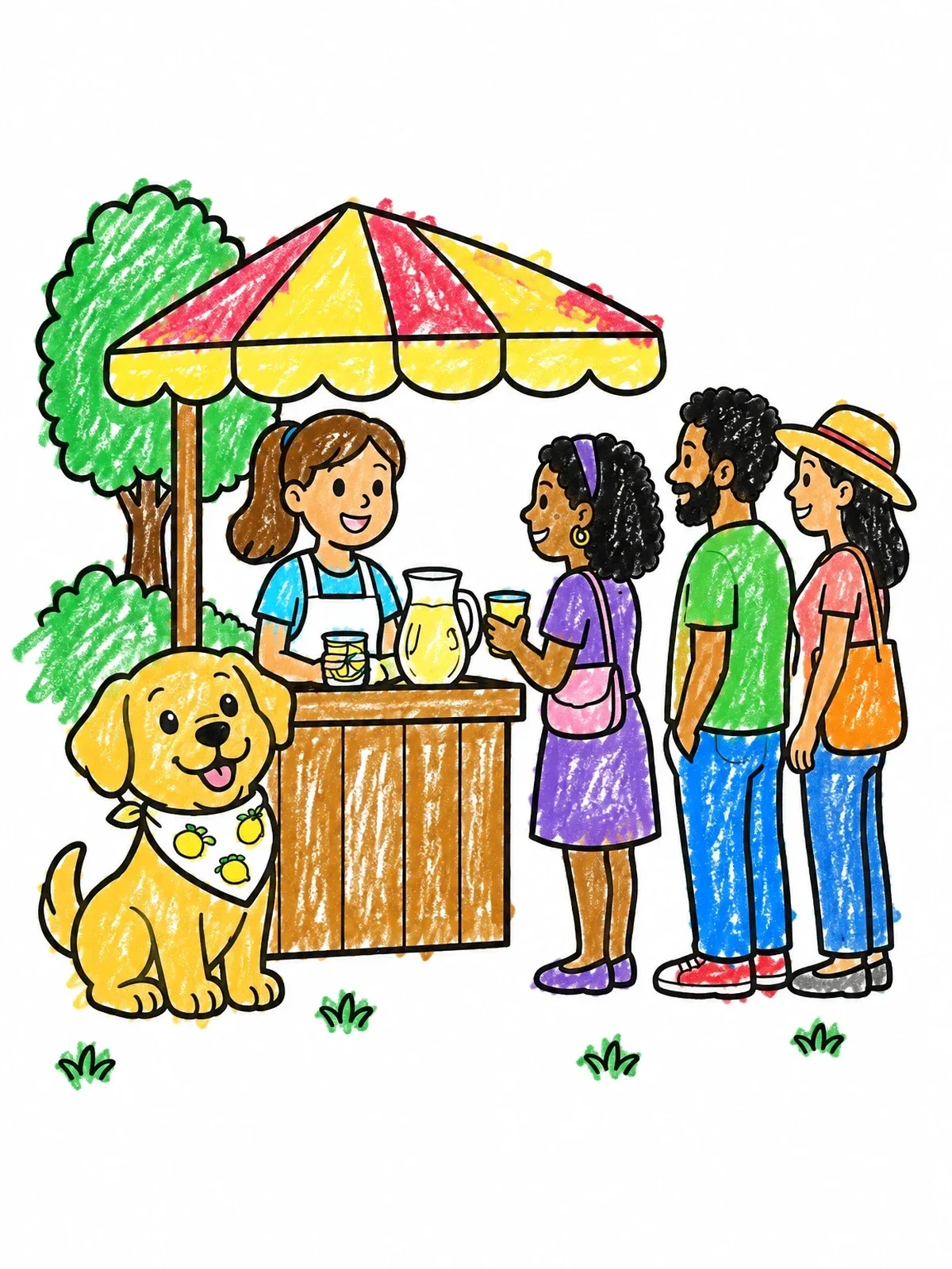 Colored example of the Dog At Lemonade Stand With Customers coloring page