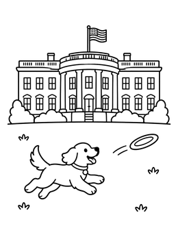 Free printable Dog Playing Frisbee At The White House coloring page