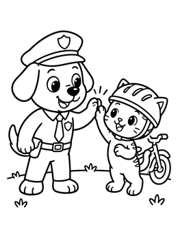 Free printable Dog Officer And Kitten High Five coloring page