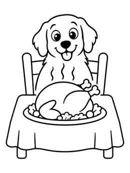 Free printable Dog At The Thanksgiving Dinner Table coloring page